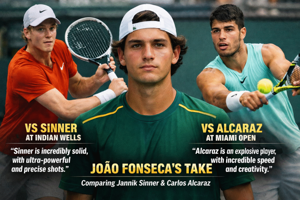 Alcaraz & Sinner: Joao Fonseca Reveals Key Differences After Facing Tennis Elite Brazilian rising star Joao Fonseca has shared valuable insights into the contrasting playing styles of two of tennis’ biggest names, offering a fresh perspective on the ongoing debate around Alcaraz & Sinner.