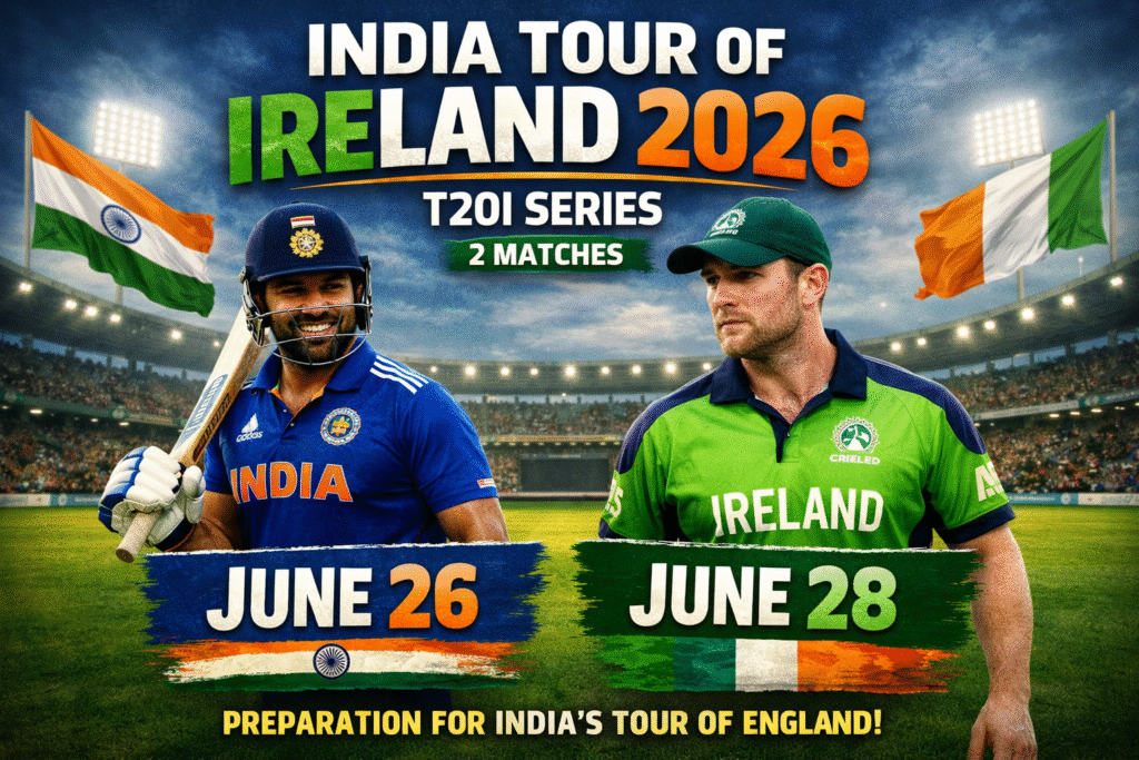 India Tour of Ireland 2026 Two-Match T20 Clash Confirmed The India tour of Ireland 2026 has been officially announced, with the reigning world champions set to play a two-match T20 International series in June.