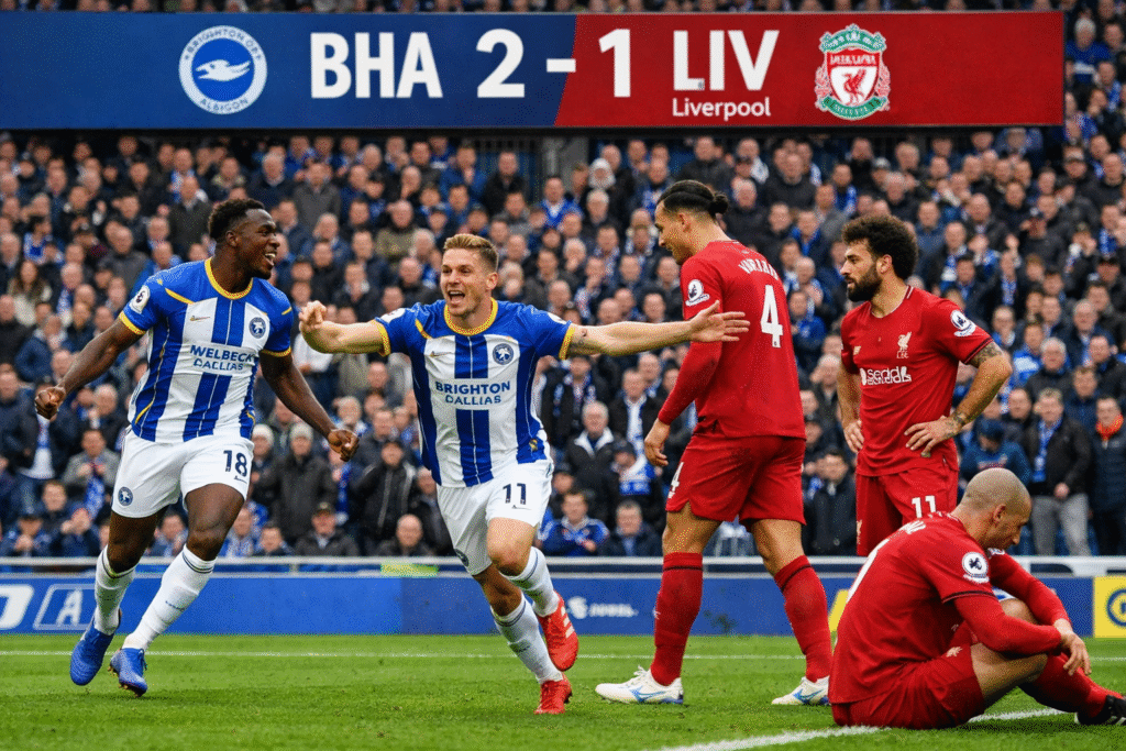 Liverpool Lose to Brighton Premier League Setback Liverpool’s Premier League woes continued on Saturday as they suffered a 2-1 defeat at the hands of Brighton & Hove Albion at the Amex Stadium.