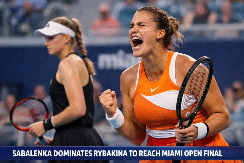 Aryna Sabalenka celebrates after defeating Elena Rybakina