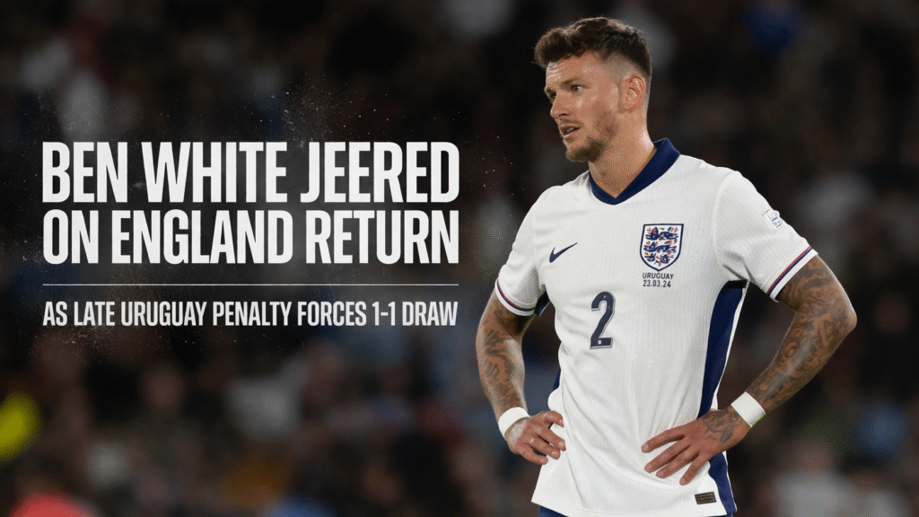 Ben White Jeered on England Return as Late Uruguay Penalty Forces 1-1 Draw Ben White scores for England on his return but reacts amid boos from fans during a 1-1 friendly draw against Uruguay at Wembley Stadium