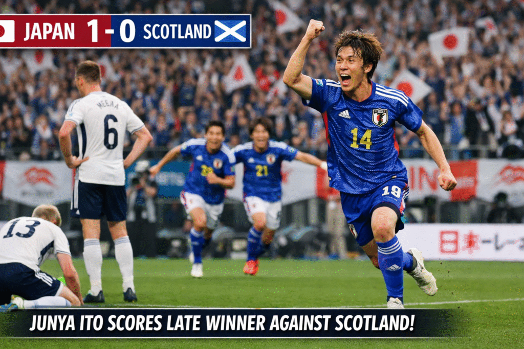 Japan Beat Scotland 1-0 in Friendly as Junya Ito Nets Late Winner Junya Ito celebrates late goal victory