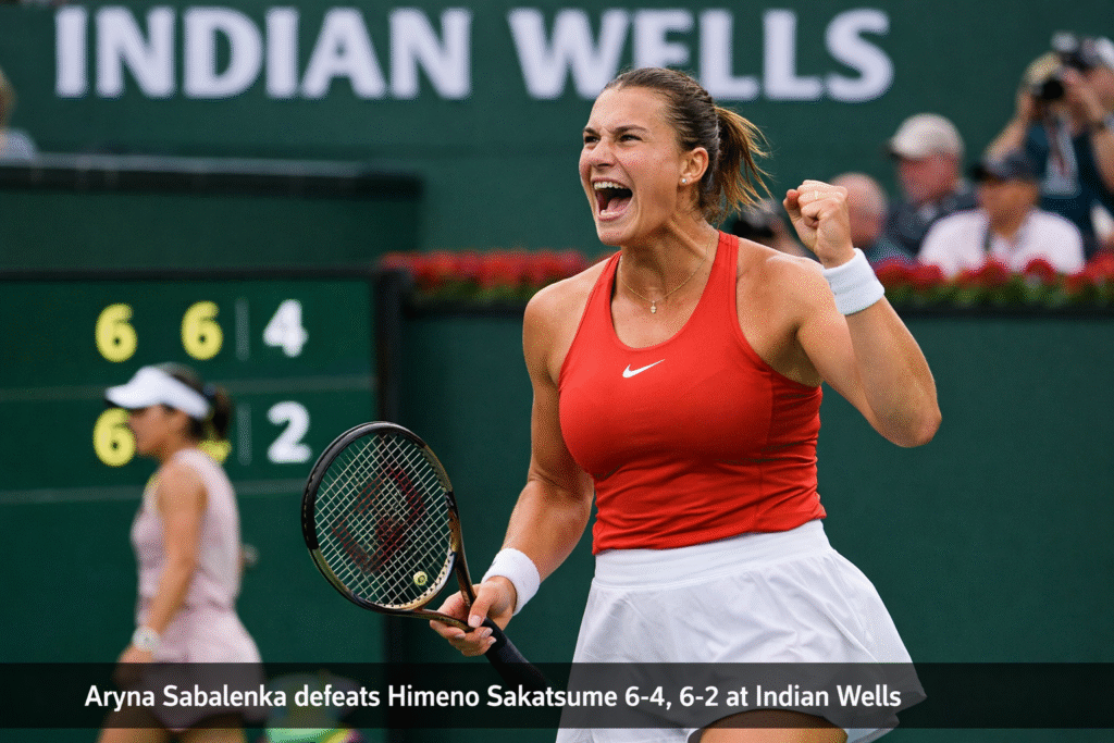 Aryna Sabalenka Wins Indian Wells Opener 6-4, 6-2 Aryna Sabalenka made a commanding start to her campaign at the prestigious Indian Wells tournament, defeating Japanese qualifier Himeno Sakatsume 6-4, 6-2 in the second round on Friday.