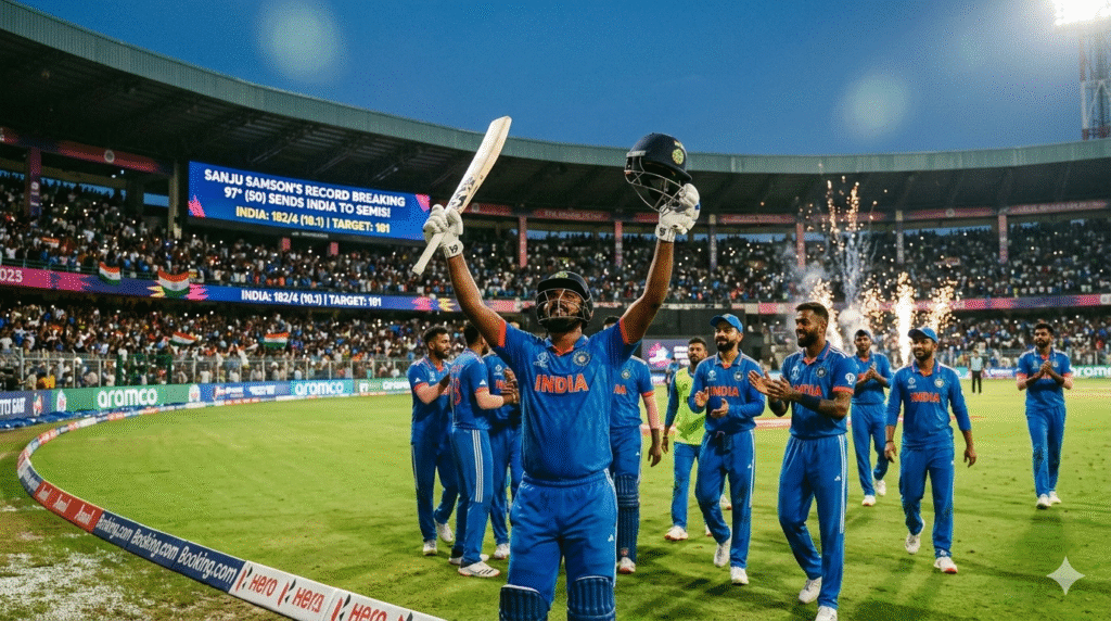 Sanju Samson's record breaking 97* (50) sends India to semis finals