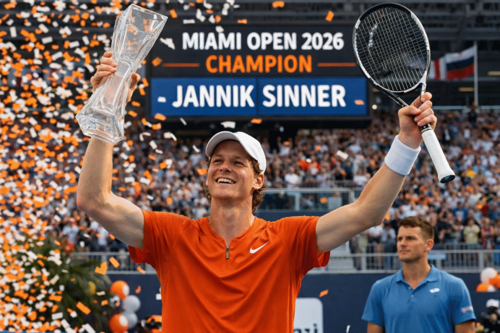 Jannik Sinner Wins Miami Open 2026, Beats Jiri Lehecka in Straight Sets Jannik Sinner in action